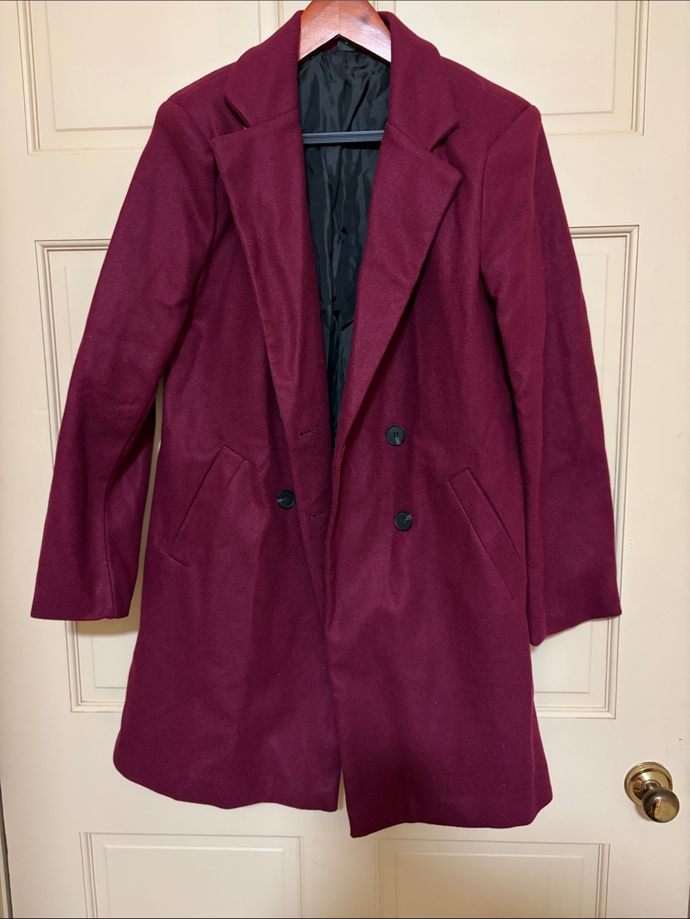 SHEIN Burgundy Double-Breasted Pea Coat